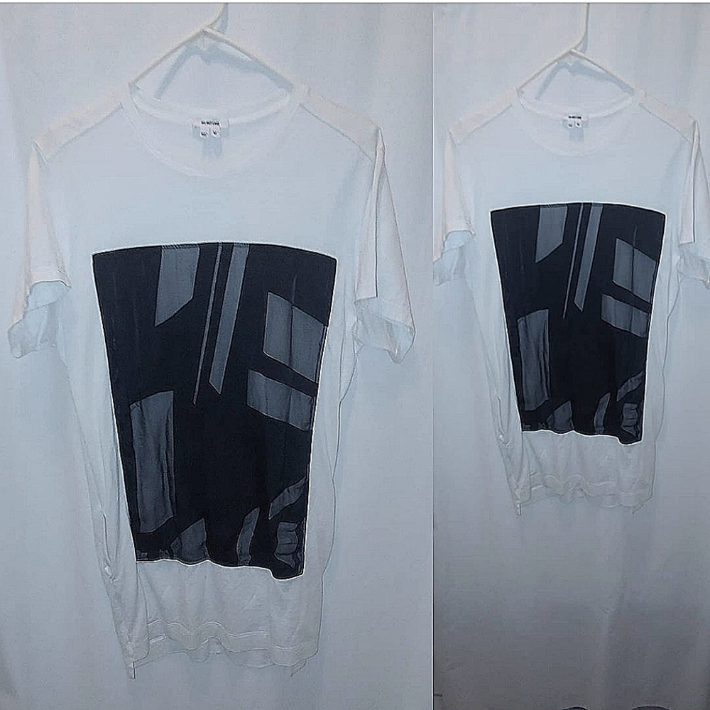 HELMUT LANG T-SHIRT/DRESS WITH BLACK MESH DETAIL
